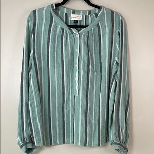 Women’s XXL Gauzey Cotton Green/Gray Pop Over 1/2 Button Top‎ UNIVERSAL THREADS